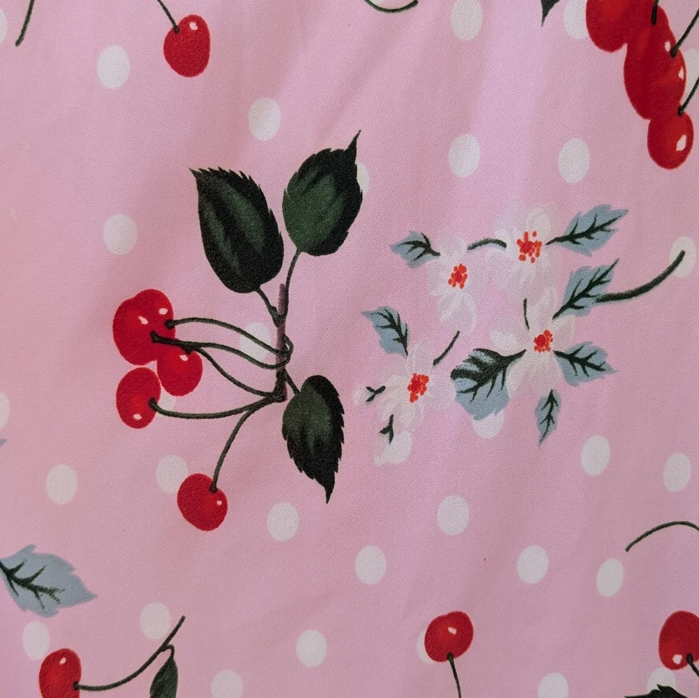 Vintage 90s Cherry Print Pink Maxi Dress - Picture 5 of 11